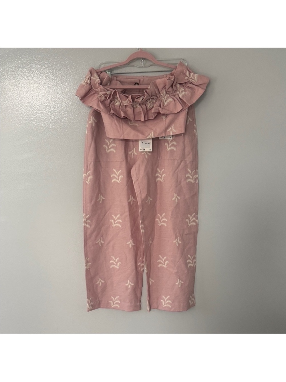 Zara Linen Embroidered 2 Piece Suit New with Tags Summer Vacation Travel Sz M - Picture 3 of 14